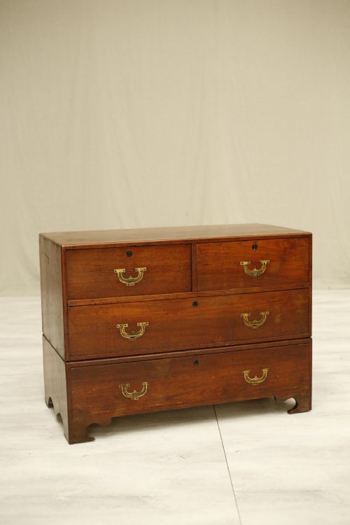 19th Century Antique Anglo-indian Teak Campaign Chest