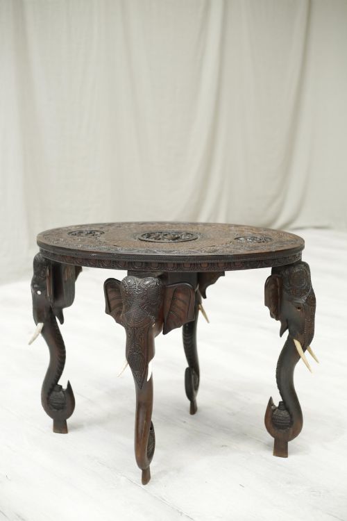 19th Century Anglo-indian Carved Elephant Coffee Table
