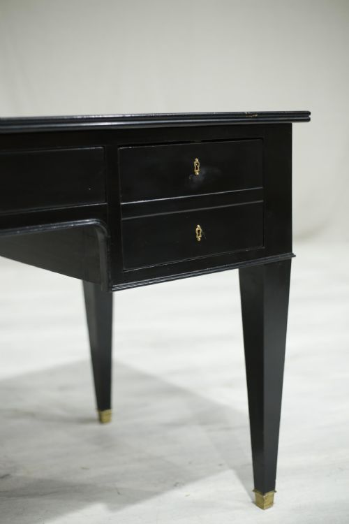 fig 1. Early 20th century antique leather topped ebonised desk