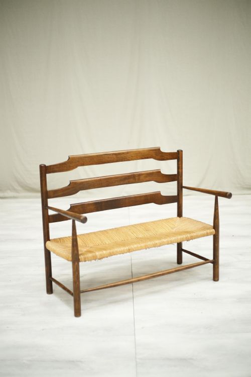 Early 20th Century Antique Rush Seated Country Bench