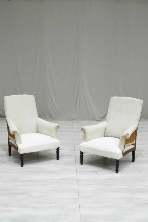 Pair of Napoleon III Square Backed Armchairs
