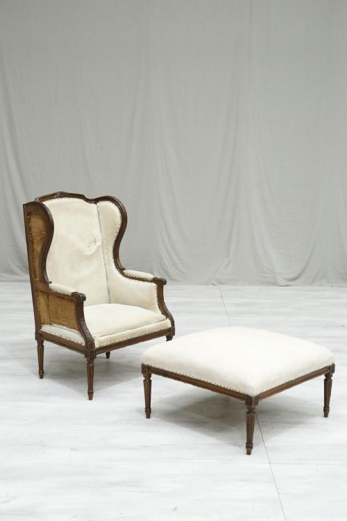 19th Century French Wingback Armchair & Footstool