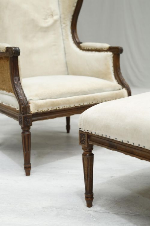fig 1. 19th century French wingback armchair & footstool