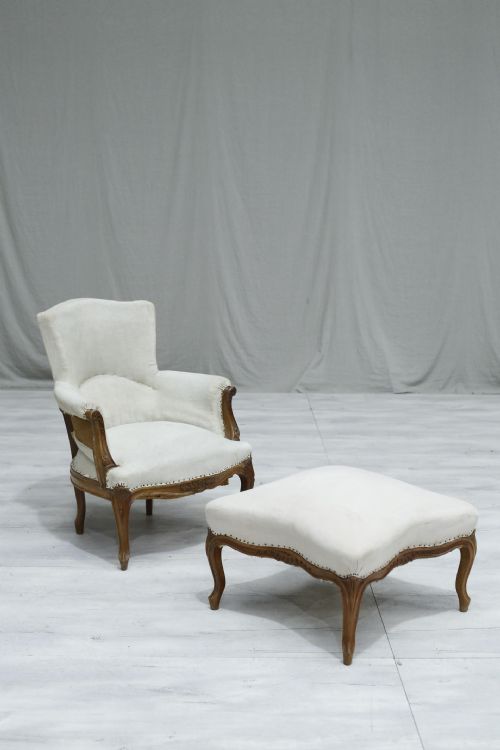 19th Century French Curved Armchair with Footstool