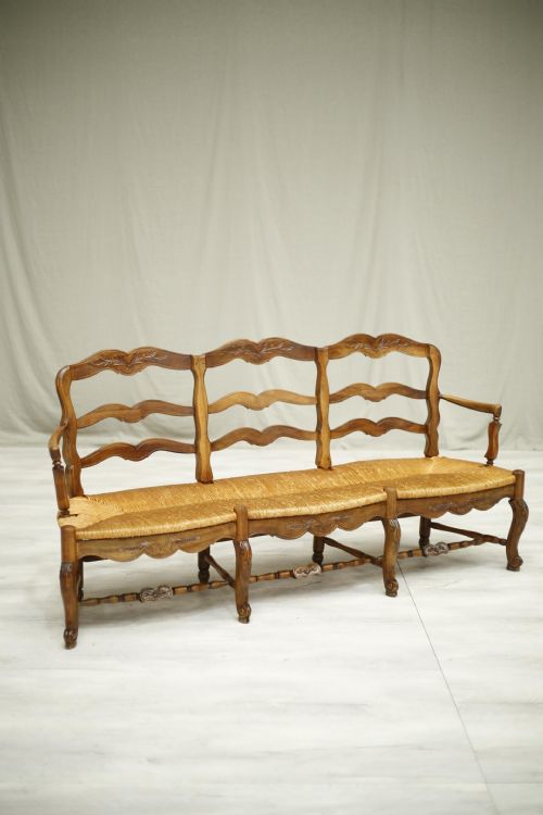 Early 20th Century French Rush Seated Country Bench