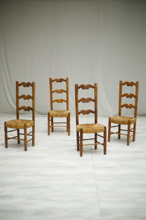 Set of 4 Antique Swedish Rush Seated Dining Chairs
