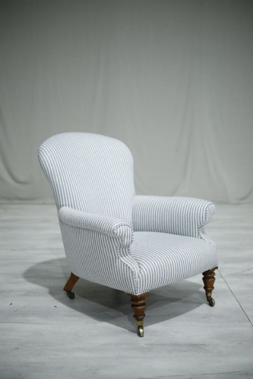 Country House Armchair Upholstered in Ticking Fabric