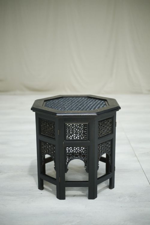 Early 20th Century Ebonised Syrian Table with Brass Inlay