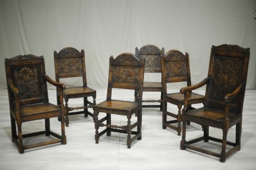 fig 1. Set of 6 17th century style oak dining chairs