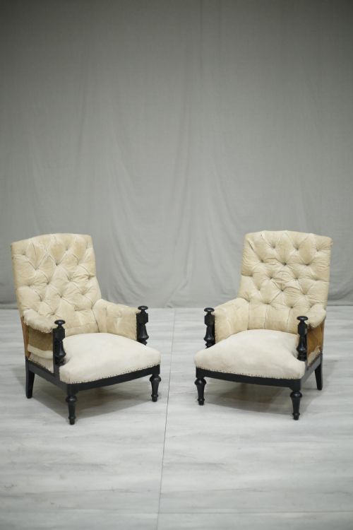 Pair of Napoleon III Armchairs with Ebonised Frame	