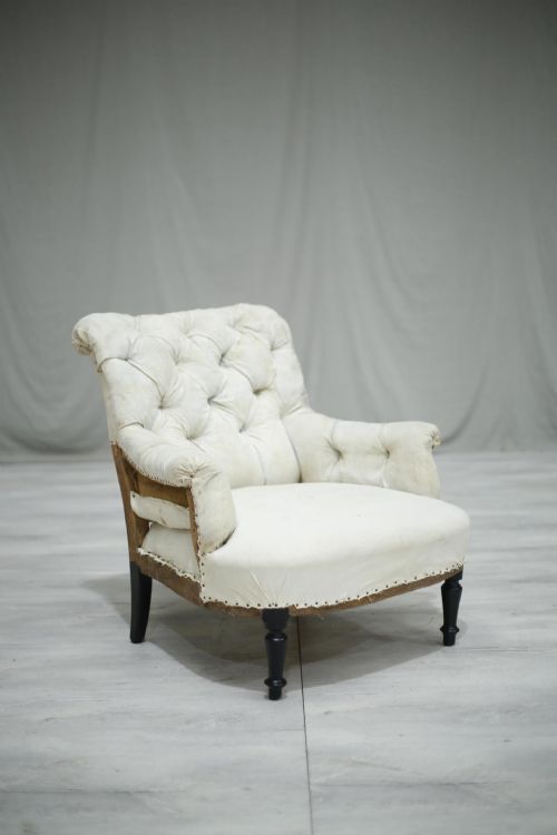Napoleon III Buttoned Scroll Back Armchair	