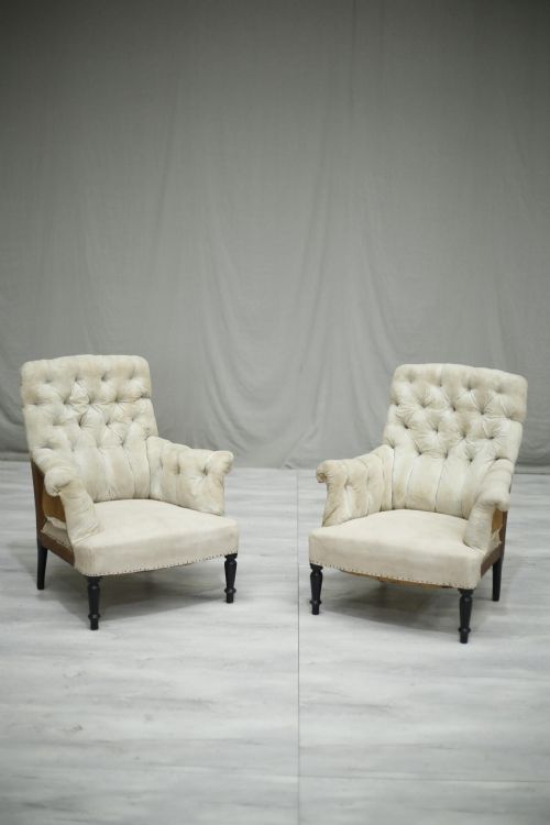 Pair of Napoleon III Buttoned Back Armchairs No1	