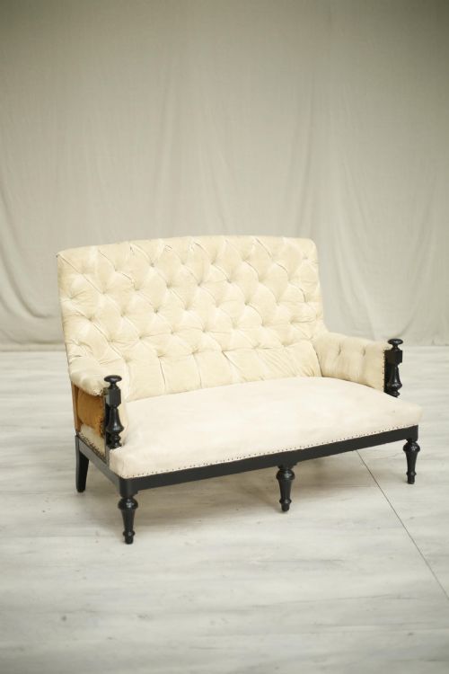 Napoleon III Ebonised Frame Buttoned Back Sofa