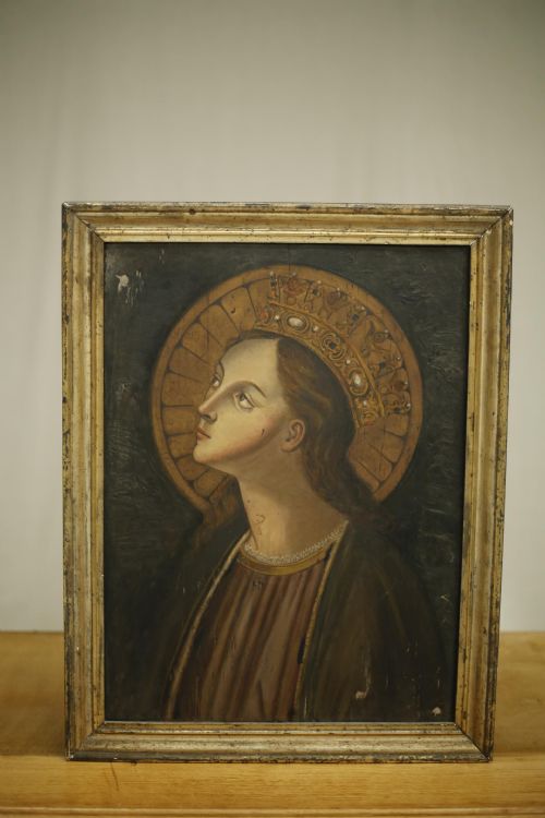 Italian 19th Century Oil on Board of a Saint
