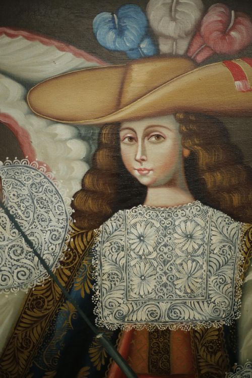 fig 1. 20th century oil painting of an Angel with a rifle