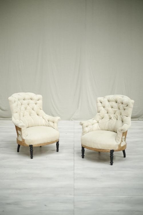 Pair of Napoleon III Buttoned Shield Back Armchairs
