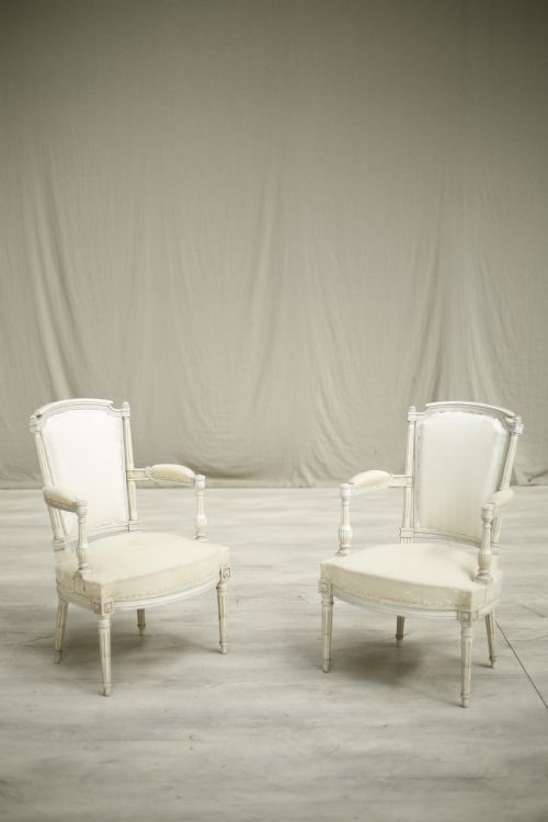 Pair of C.1920's French Painted Open Armchairs