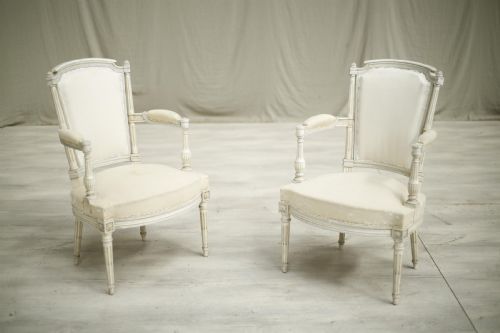 fig 1. Pair of c.1920's French painted open armchairs