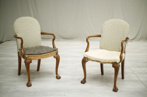 fig 1. Pair of c.1920's Walnut open armed desk chairs