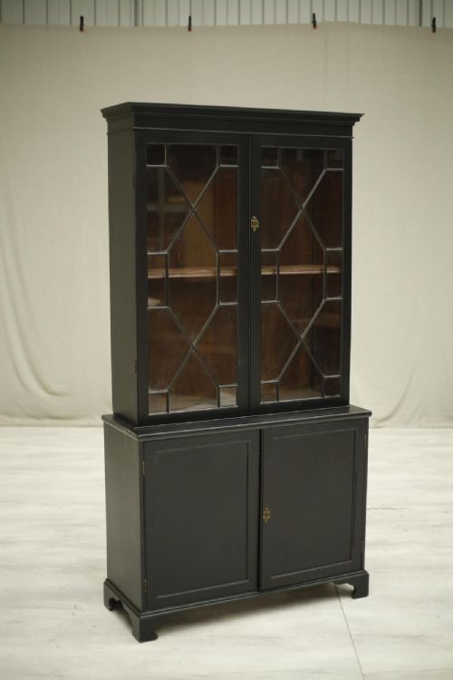 Victorian Ebonised Glazed Library Cabinet