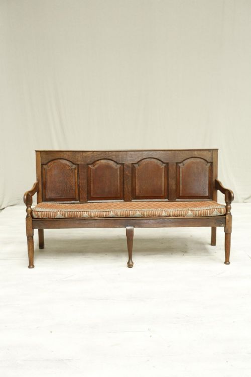 18th Century Oak Settle with Kilim Seat Cushion