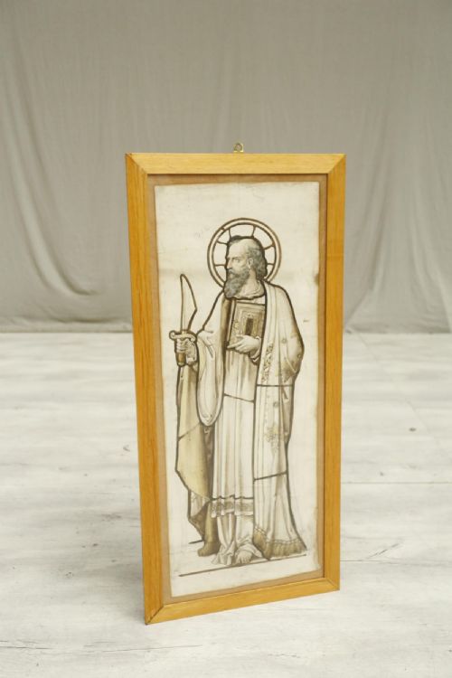 19th Century Stained Glass Painting St Bartholomew