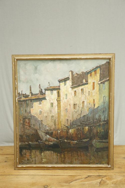 20th Century Painting of a French Harbour Scene