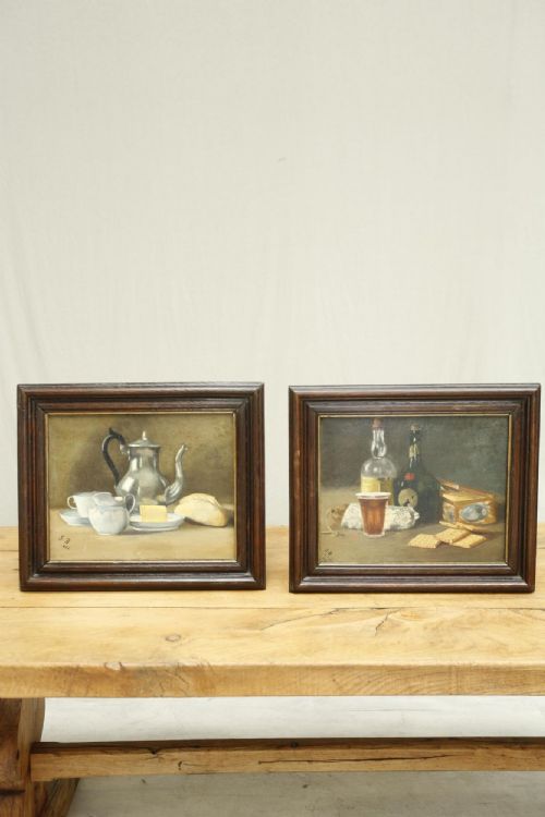 Pair of 19th Century Still Life Painting 'Day & Night'