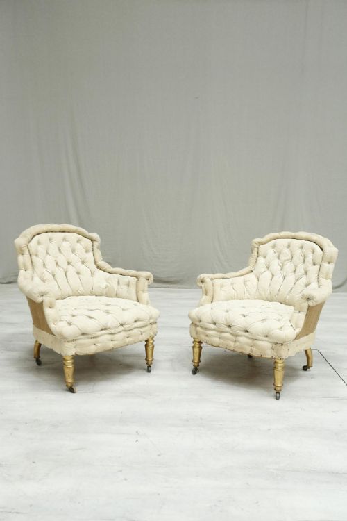 Pair of French Piecrust Armchairs - Deep Buttons