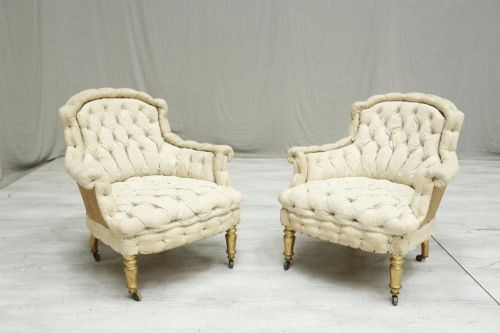 fig 1. Pair of French piecrust armchairs - deep buttons