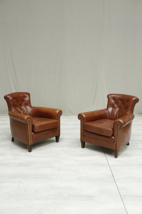 Pair of Antique Leather Country House Armchairs