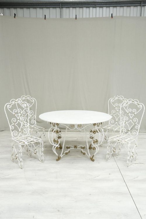 White Marble Circular Garden Table and Chairs