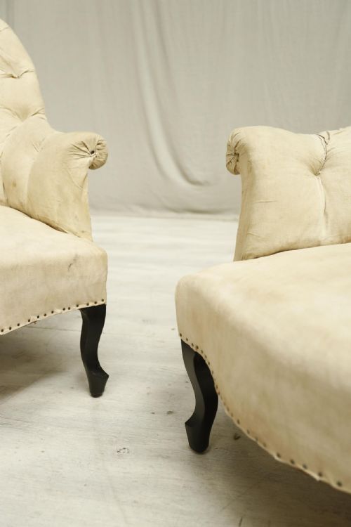fig 1. Pair Napoleon III curved buttoned back armchairs