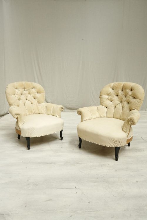 Pair of Napoleon III Balloon Backed Armchairs