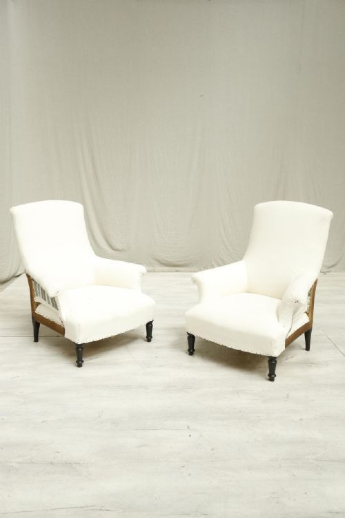 Pair of Napoleon III High Square Backed Armchairs