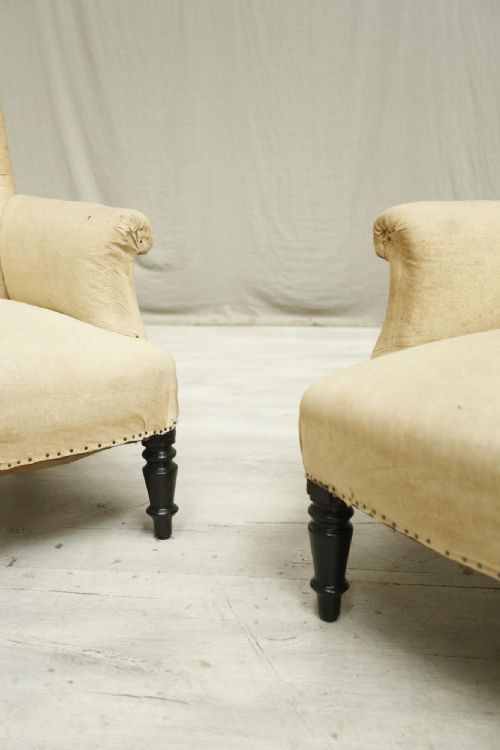 fig 1. Pair of Napoleon III Square backed armchairs- soft
