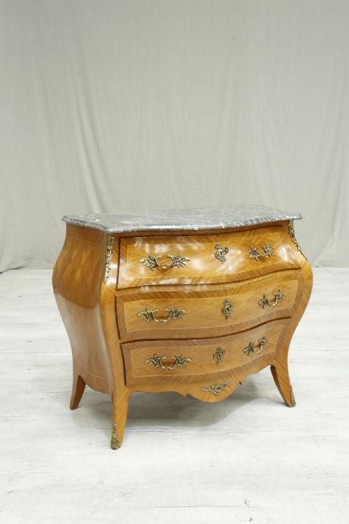 20th Century French Marble Topped Bombe Chest- Grey