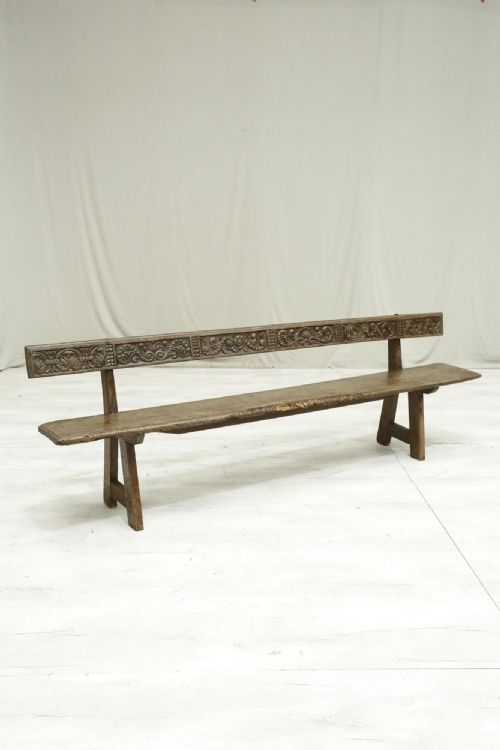 19th Century Spanish Walnut Hall Bench with Carved Back