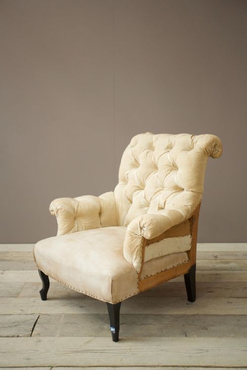 Napoleon III Large Buttoned Scroll Back Armchair