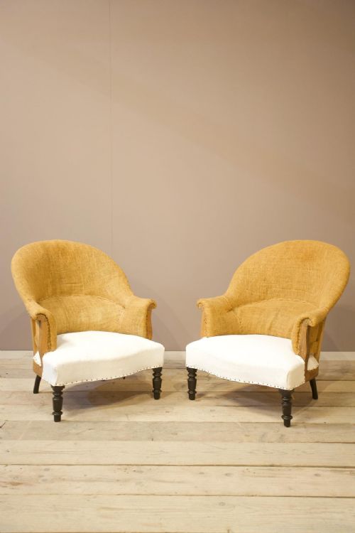 Pair of Napoleon III Plain Curved Back Armchairs