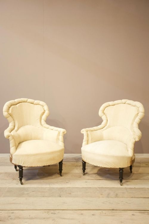 Pair of Napoleon III Scalloped Pie Crust Armchairs