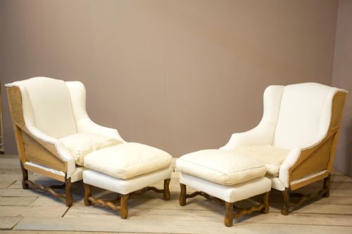 fig 1. 20th century Os De Mouton armchairs with stools