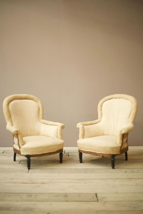 Pair of Napoleon III Plain Piecrust Armchairs