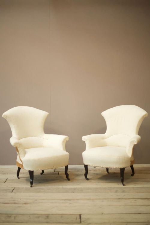 Pair Napoleon III High Backed Fishtail Armchairs
