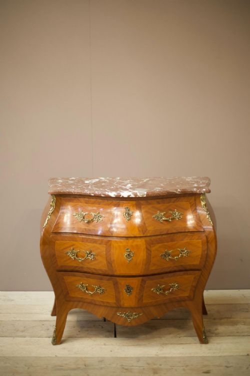 20th Century French Bombe Chest with Red Marble