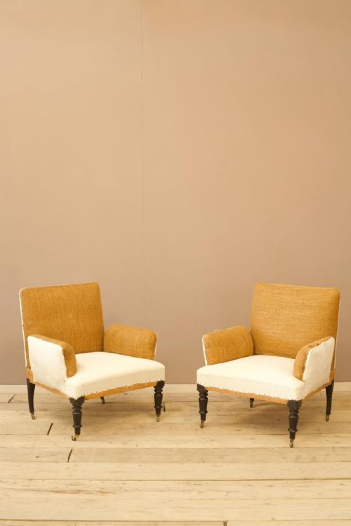 Pair of Unusual French Cushioned Arm Armchairs