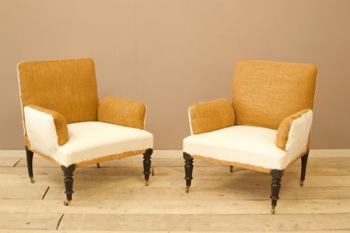 fig 1. Pair of unusual French cushioned arm armchairs