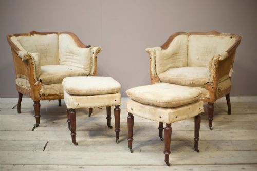 fig 1. 19th Century French Armchairs with Matching Stools