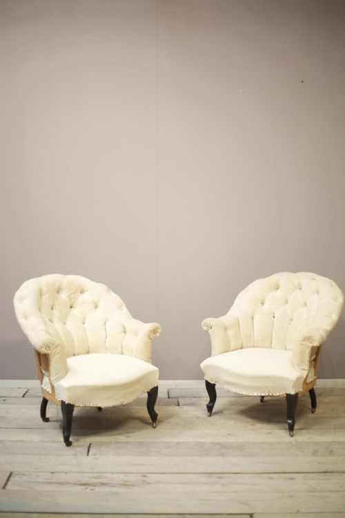 Pair of Napoleon III Buttoned Curve Back Armchairs