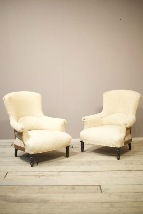 Pair of Napoleon III High Shield Back Armchairs